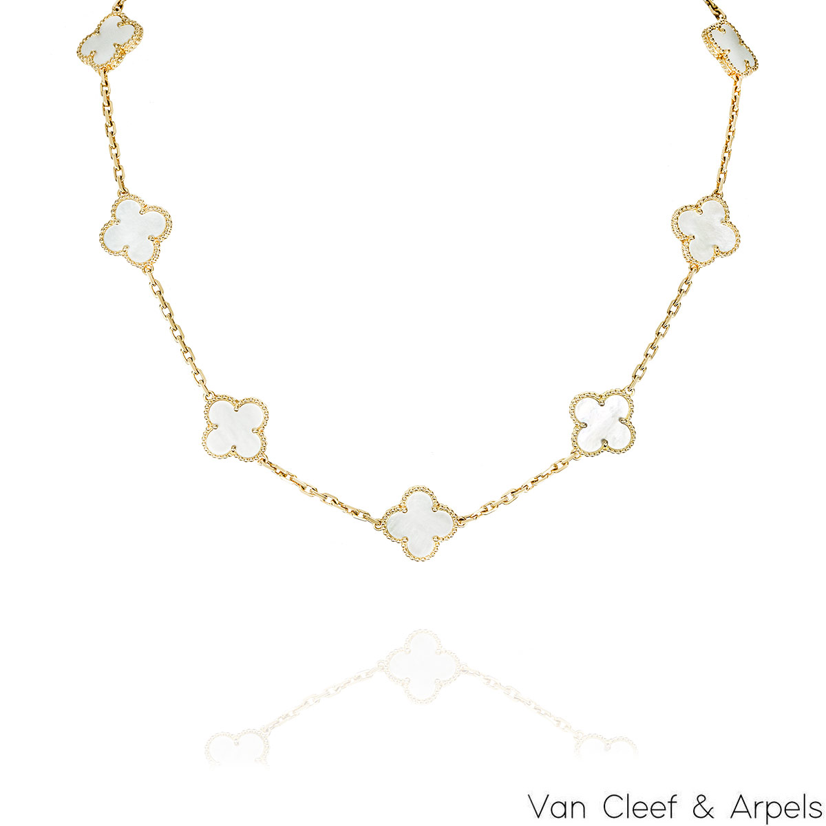 Van Cleef & Arpels Yellow Gold Mother Of Pearl Vintage Alhambra 10 Motif Necklace VCARA42800 Van Cleef & Arpels Yellow Gold Mother Of Pearl Vintage Alhambra 10 Motif Necklace VCARA42800